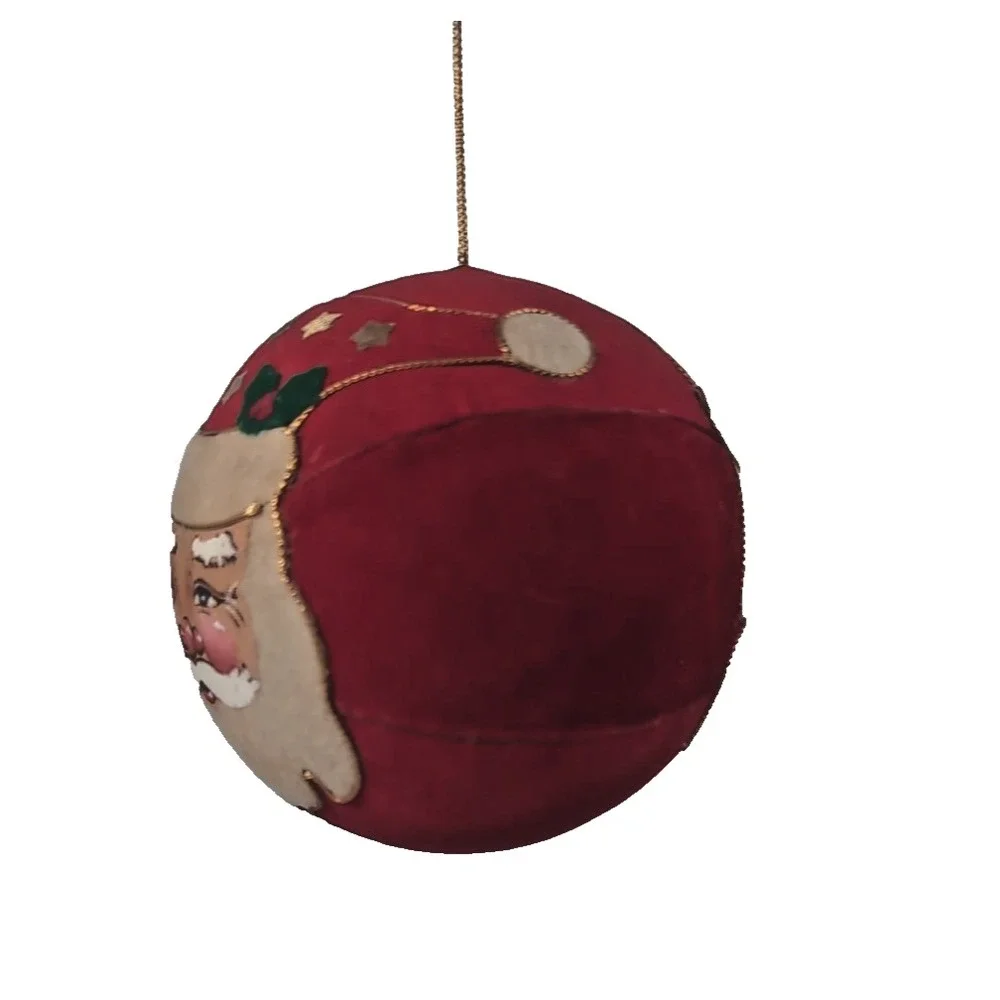 1980's Vintage Annalee Santa Head Ornament Red Hat & Holly Christmas Decor